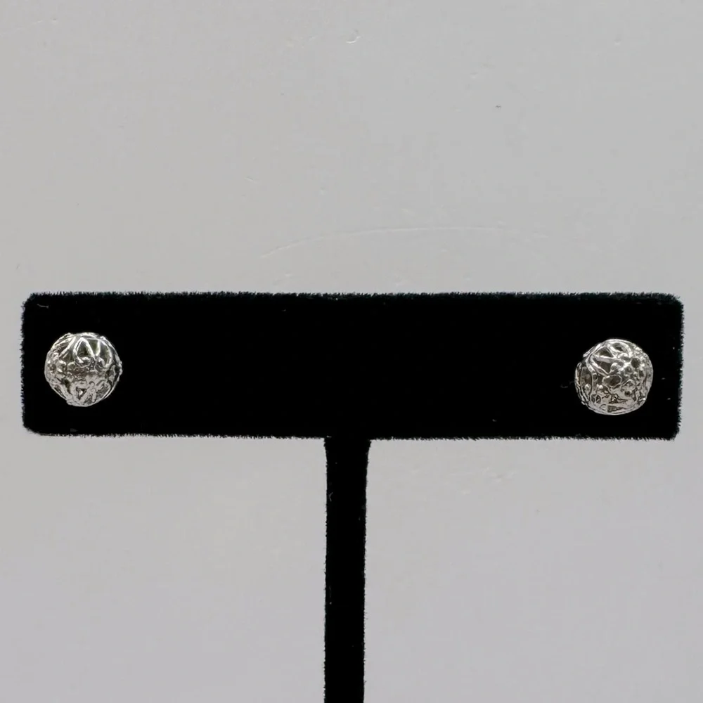 VINTAGE Silver-Tone Filigree Ball Earrings